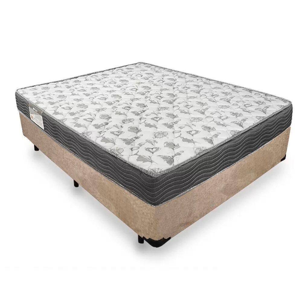 Cama Box Casal Suede + Colchão De Molas Ensacadas - Serene - 138x188x58cm Bege