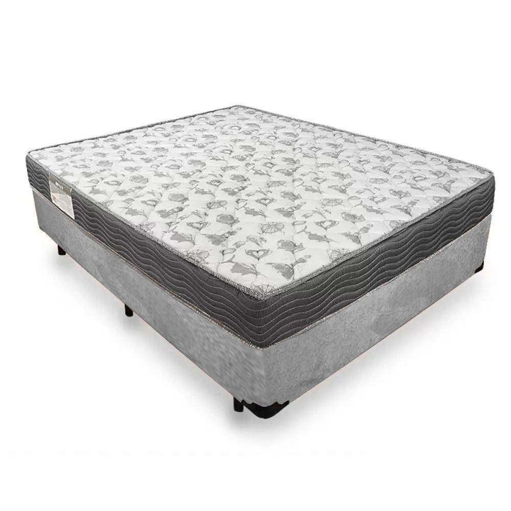 Cama Box Casal Suede + Colchão De Molas Ensacadas - Serene - 138x188x58cm Cinza