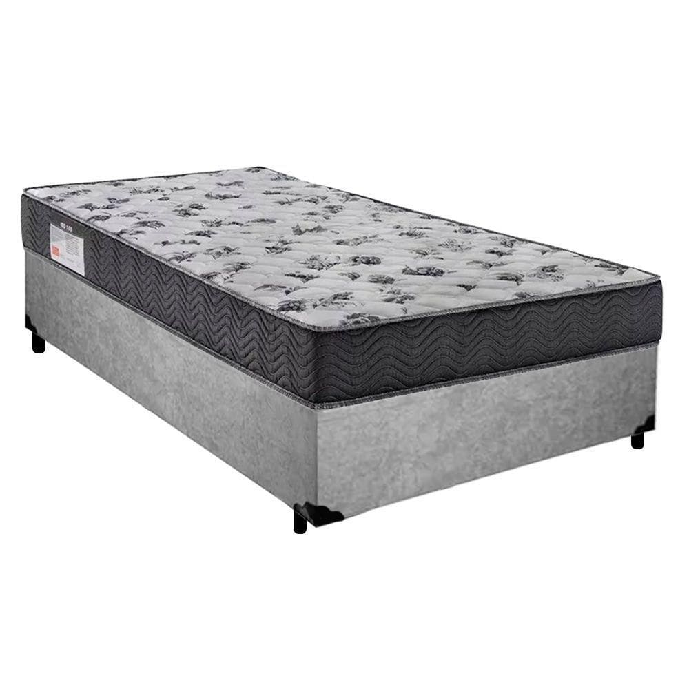Cama Box Solteiro Suede + Colchão De Molas Ensacadas - Serene - 88x188x58cm Cinza