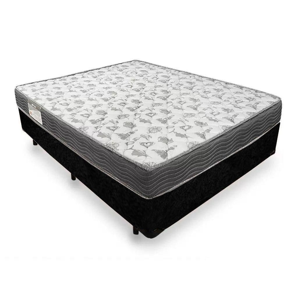 Cama Box Casal Suede + Colchão De Molas Ensacadas - Serene - 138x188x58cm Preto
