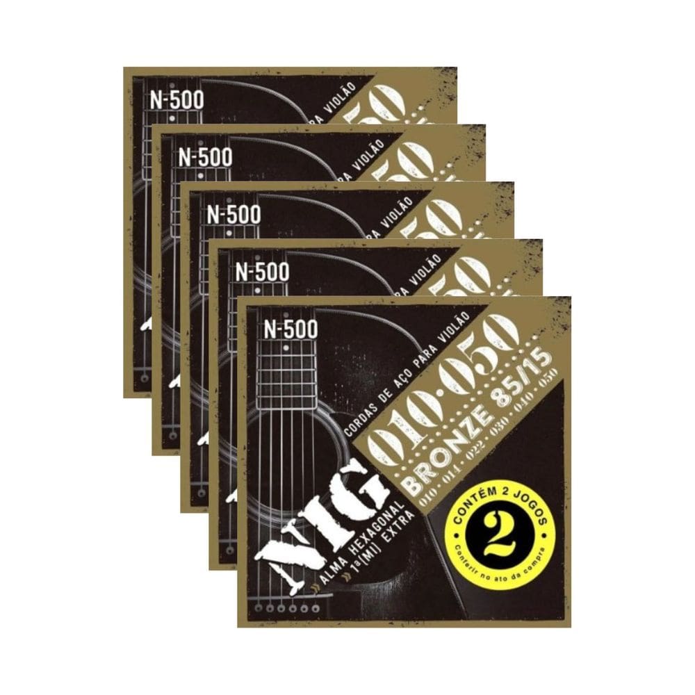 Kit 10 Jogos Encordoamento Violão Aço Bronze Nig N500 .010”