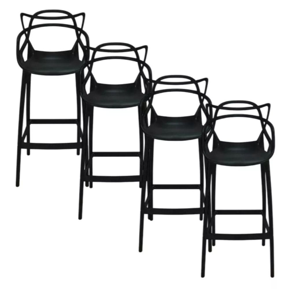 Kit 4 Banqueta Allegra Alta Master Preta UMIX401