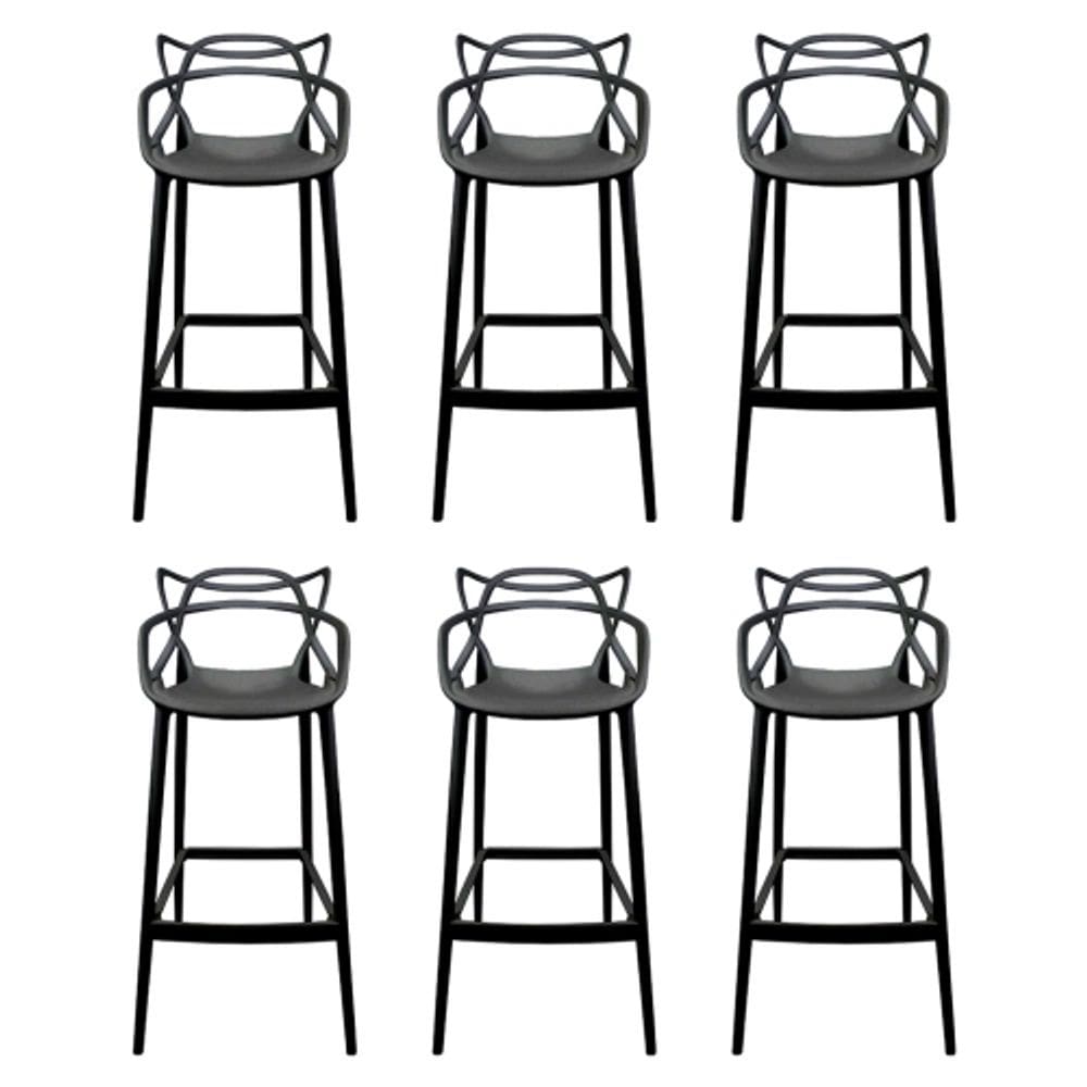 Kit 6 Banquetas Allegra Alta Master Preta Cozinha Americana Balcão Polipropileno