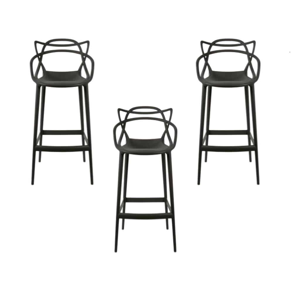 Kit 3 Banquetas Allegra Baixas 66 Cm Balcao Cozinha Preta
