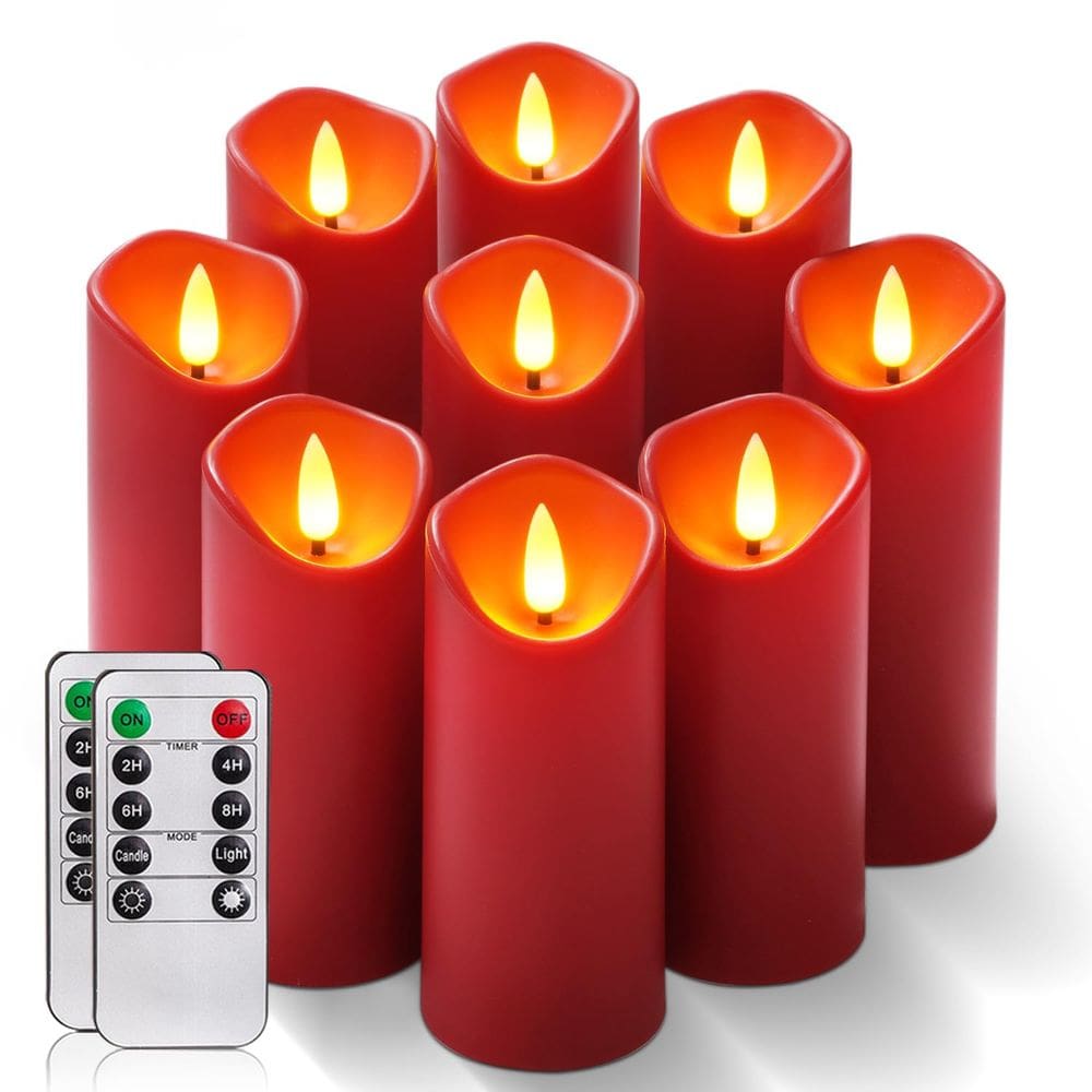 Conjunto de 9 velas sem chama Homemory Burgundy