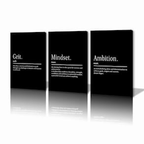 Arte de parede motivacional KAWAHONE Grit Mindset Ambition 30x40cmx3