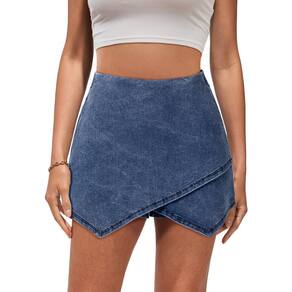 Jean Wrap Skort Luvamia Trendy Blue Wrap para mulheres, tamanho grande 16/18