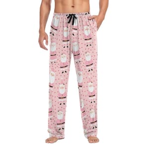 Calças de dormir JULYTO para homens, Natal, Papai Noel, rosa