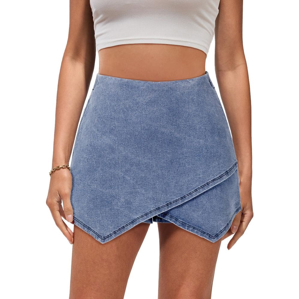 Skort luvamia Denim Mini Resort Wear 2024 para mulheres azul XXL