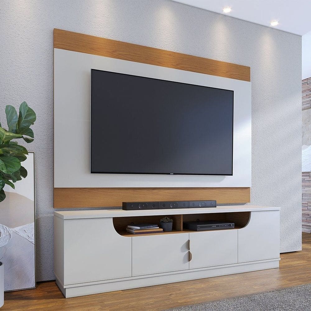 Rack com Painel para Tv de até 75 Polegadas Santorini 2.0 e Nilo Branco/Marrom