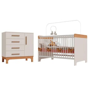 Berço Mini Cama com Cômoda Infantil Pega Pega Off White Caramelo - Canaã