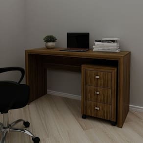 Conjunto 1 Mesa para Escritório 1 Gaveteiro 3 Gavetas Nogal