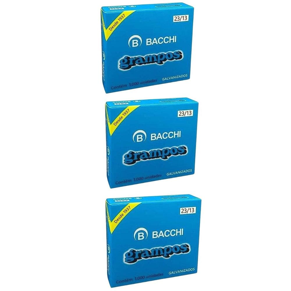 Kit 03 Grampo Para Grampeador 23/13 Galvanizado Caixa 1000 Unidades Bacchi