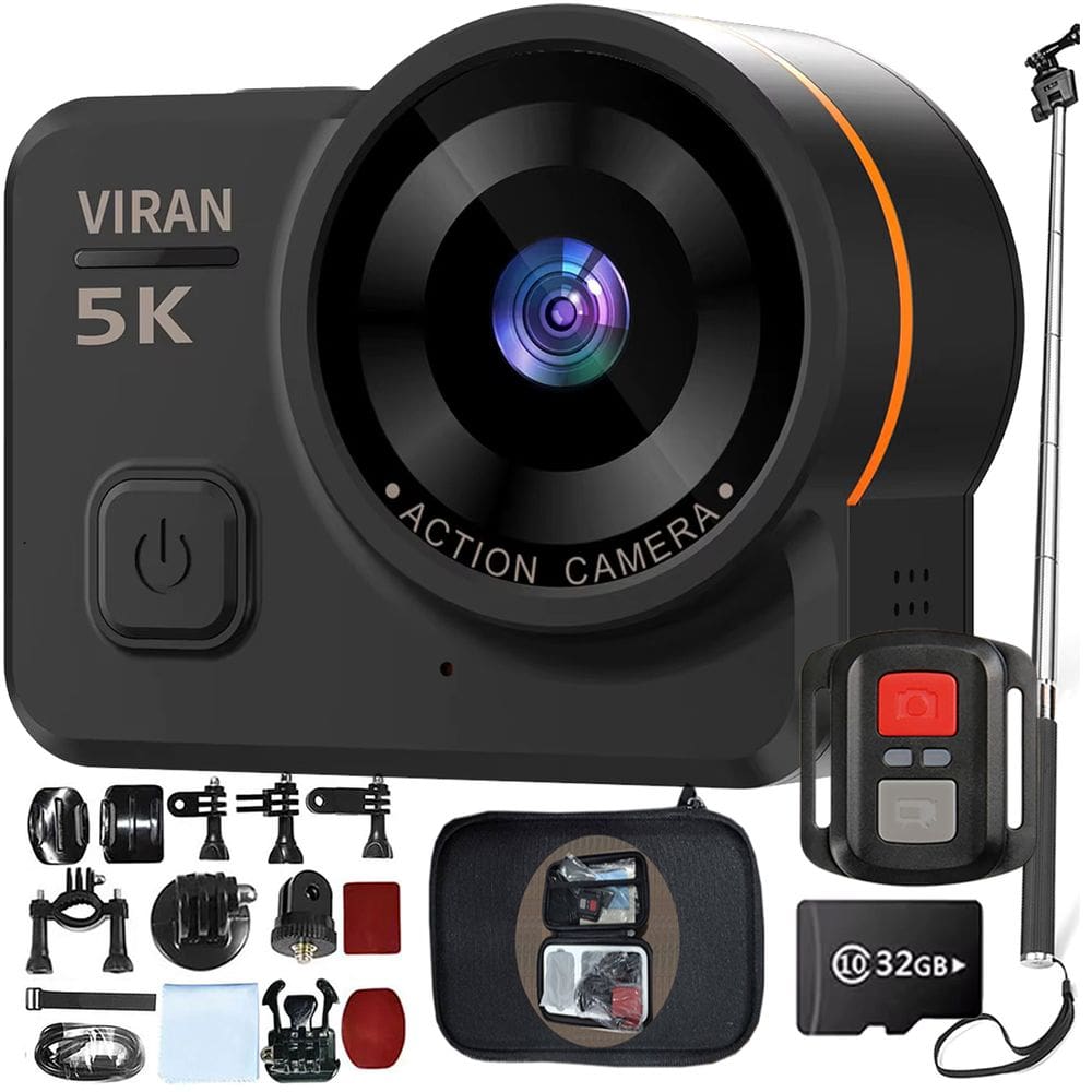 Kit Câmera De Ação VIRAN V10 5k 32gb Bastão Controle Wifi Estabilizador Visão Noturna Prova D`água