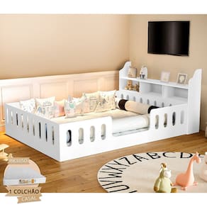 Cama Casal Design Montessoriana Helo com Nicho + Kit D28 Branca - Divaloto Móveis