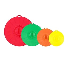 Kit Tampas Silicone De Sucção 4 Peças A Vacuo Coloridas 25,20,15,10cm