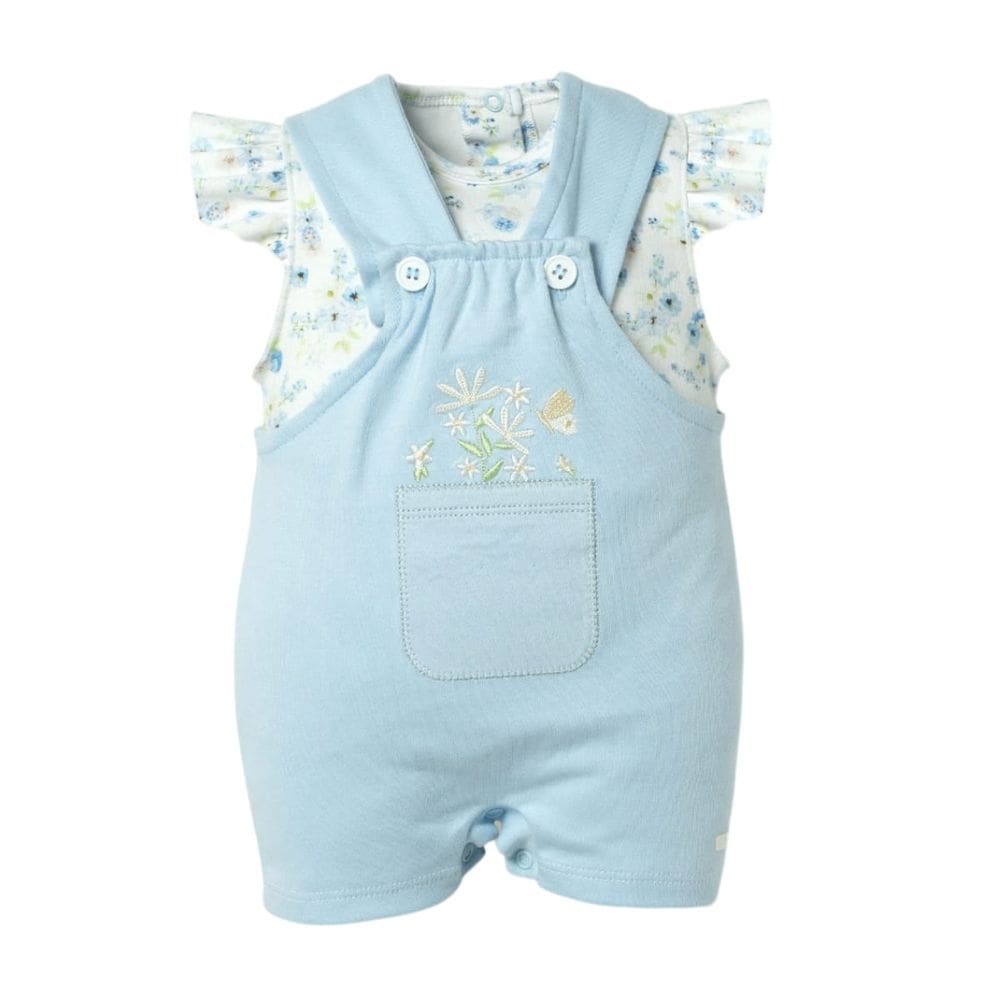 Macacão Jardineira Bebê Menina Curto + Body Azul Serena- Hug