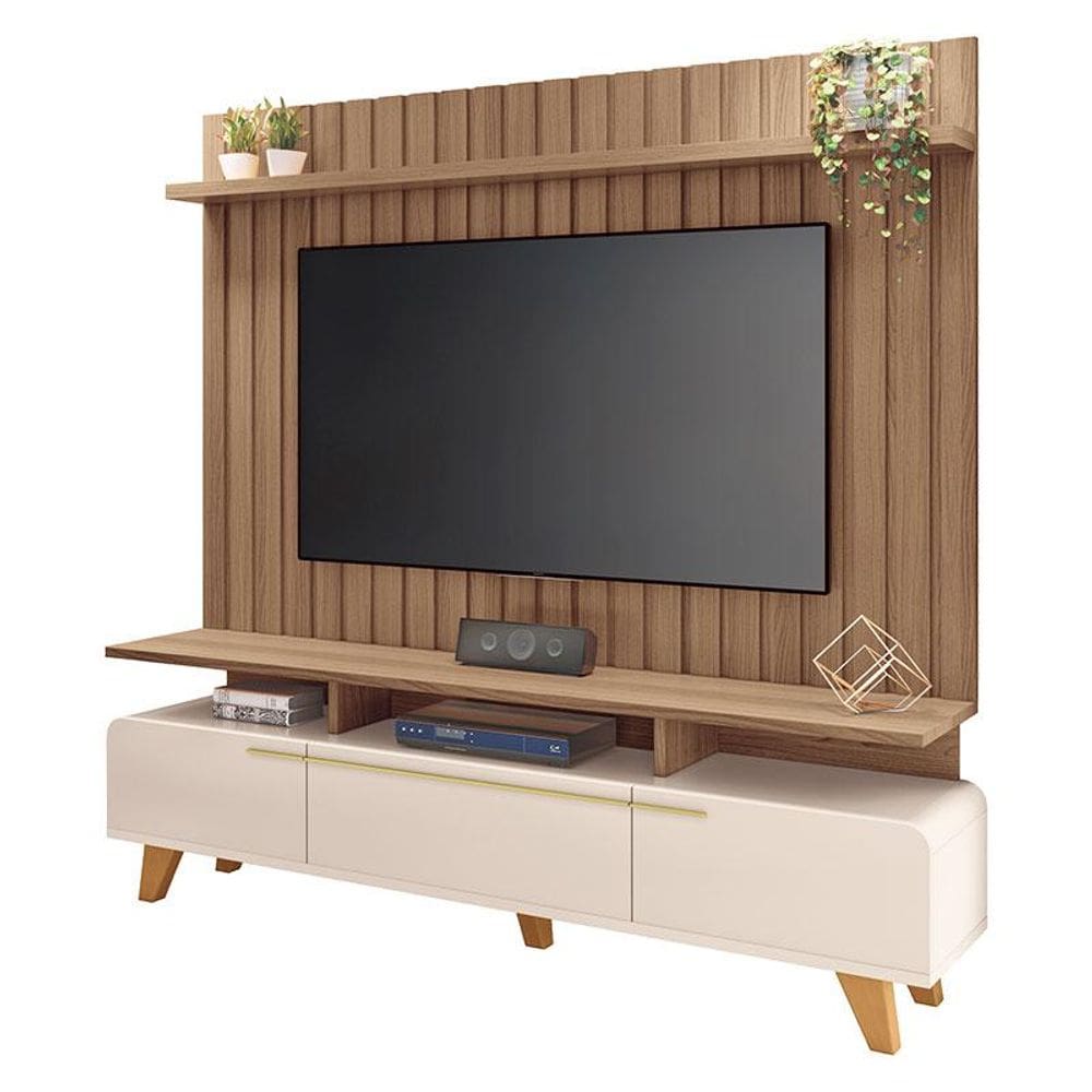 Rack Bancada Essenza e Painel Link 2.0 Off White Castanho – HB Móveis