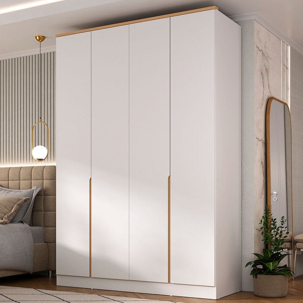Guarda-Roupa Solteiro Hong Kong 4 Portas 2 Gavetas Branco/Carvalho - Panorama Móveis