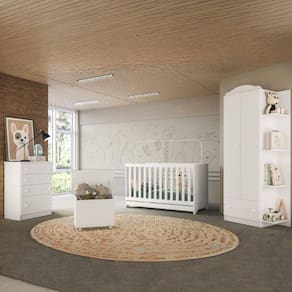 Quarto Infantil Completo com Berço 3 em 1 para Colchão 130x60cm e Baú Multimóveis MP4356
