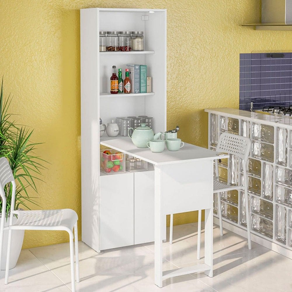 Bancada de Cozinha Herval Retrátil 2 Portas 2 Prateleiras Branco - Politorno