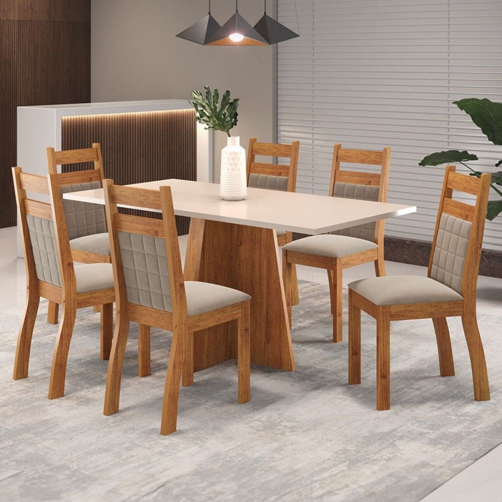 Mesa de Jantar 6 Lugares Click Marrom/Blonde/Perola - Viero Móveis