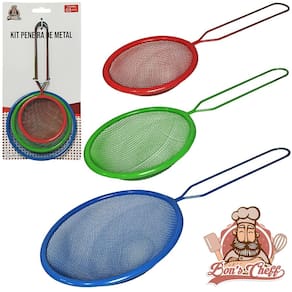 Peneira Coador De Metal Colorida Com 3 Pecas Coar Suco Farinha Acucar