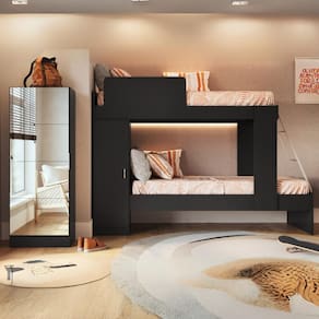 Beliche para Colchão 78x188cm com 1 Porta e Sapateira com Espelhos Multimóveis MP4370