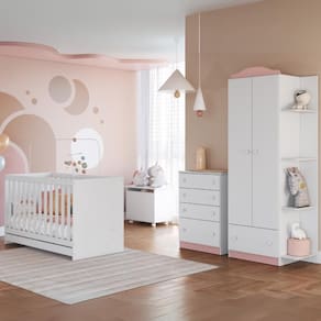 Quarto Infantil Completo com Berço 3 em 1 para Colchão 130x60cm Multimóveis MP4344