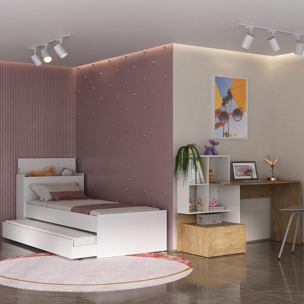 Bicama para Colchão 78x188cm com Baú Embutido e Escrivaninha Multimóveis MP4368