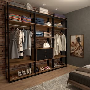 Closet Industrial Marseille 2 Gavetas 8 Prateleiras 2 Cabideiros Black/Brise - Panorama Móveis