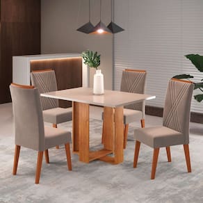 Mesa de Jantar 4 Lugares Nivus Marrom/Blonde/Perola - Viero Móveis