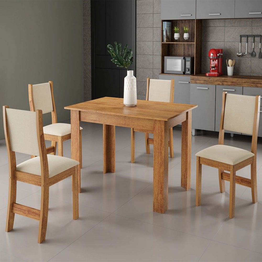 Mesa de Jantar 4 Lugares Ariana Marrom/Nude - Viero Móveis