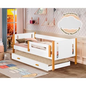 Bicama Babá Mirela Branco/amêndoa com Grade de Proteção Luminária Led