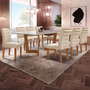 Mesa de Jantar 8 Lugares Itália com Vidro Cinamomo/Off White/Bege - Panorama Móveis