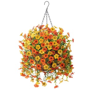 Flores artificiais penduradas com cesta Ammyoo Daisy Yellow
