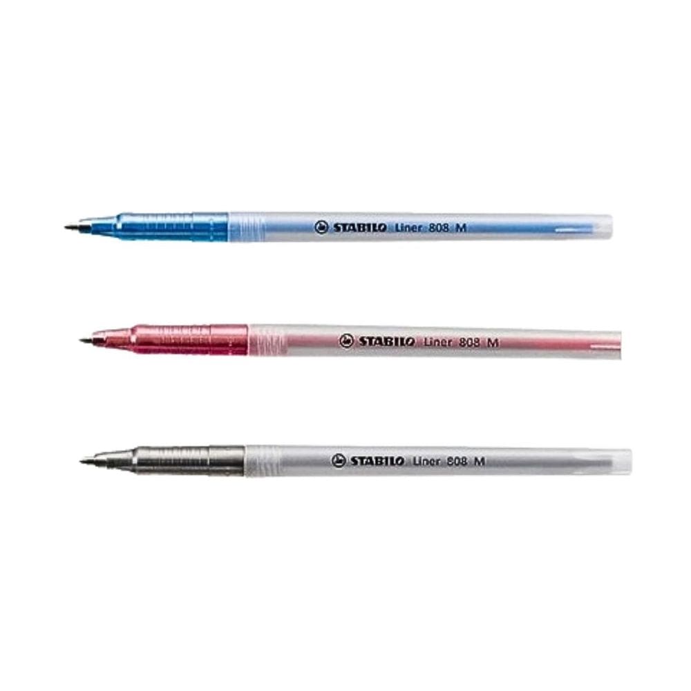 kit 03 Caneta Esferográfica 0.7mm Stabilo Liner 808 M - Az, Pt, Vm
