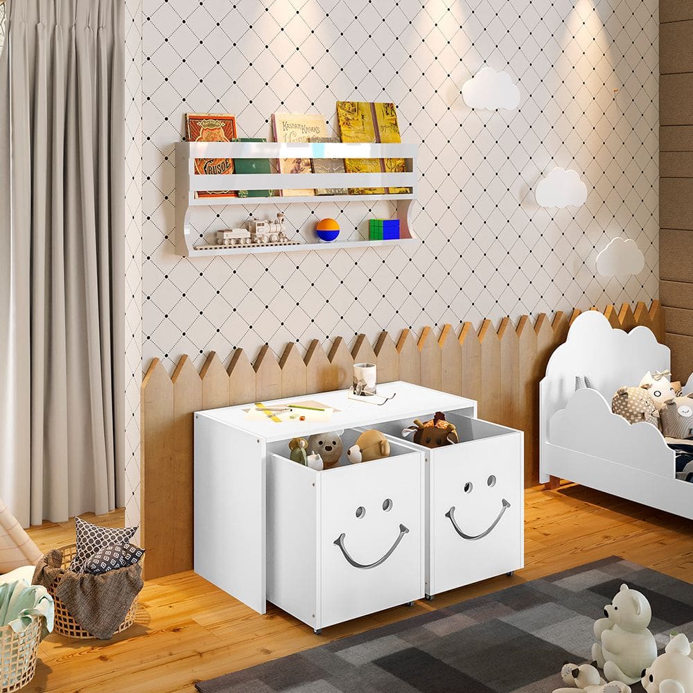 Mesa Infantil Montessoriana com Led Alegra Smile com Nichos - Branca