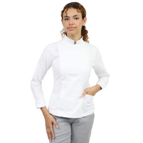 Dólmã chef de cozinha feminina com Zíper em algodão