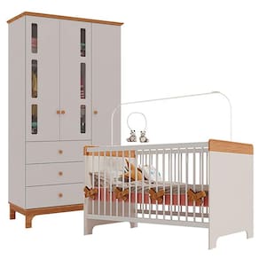 Berço Mini Cama Pega Pega e Guarda Roupa Antonella 3 Portas Off White Caramelo - Canaã