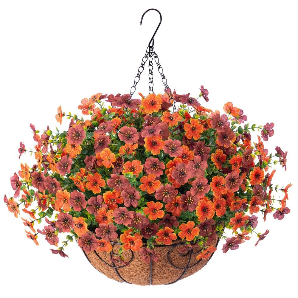 Cesta suspensa de flores artificiais Ammyoo para decoração ao ar livre