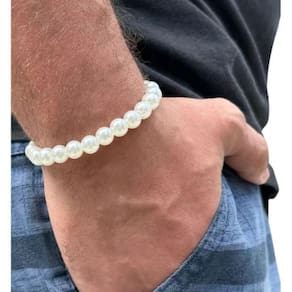 Pulseira De Pérola Bolinha Branca 8Mm Flexível Conta Miçanga