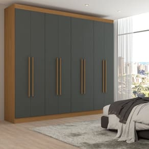 Guarda-Roupa Casal Ele e Ela 8 Portas 8 Prateleiras Cinamomo/Cinza - Panorama Móveis
