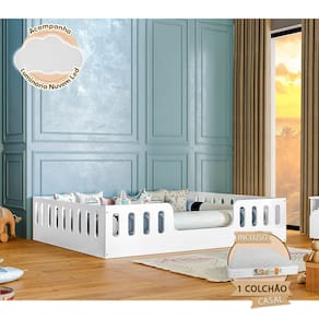 Cama Infantil com Colchão Casal Montessoriana Helo - Branco Incluso Luminária