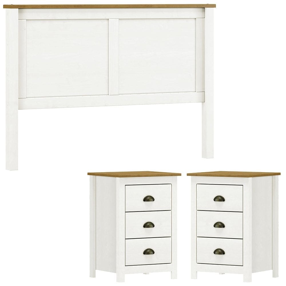 Cabeceira Queen e 02 Mesas Cabeceira 3 Gv Madeira Maciça Branco Freijo Milani Store