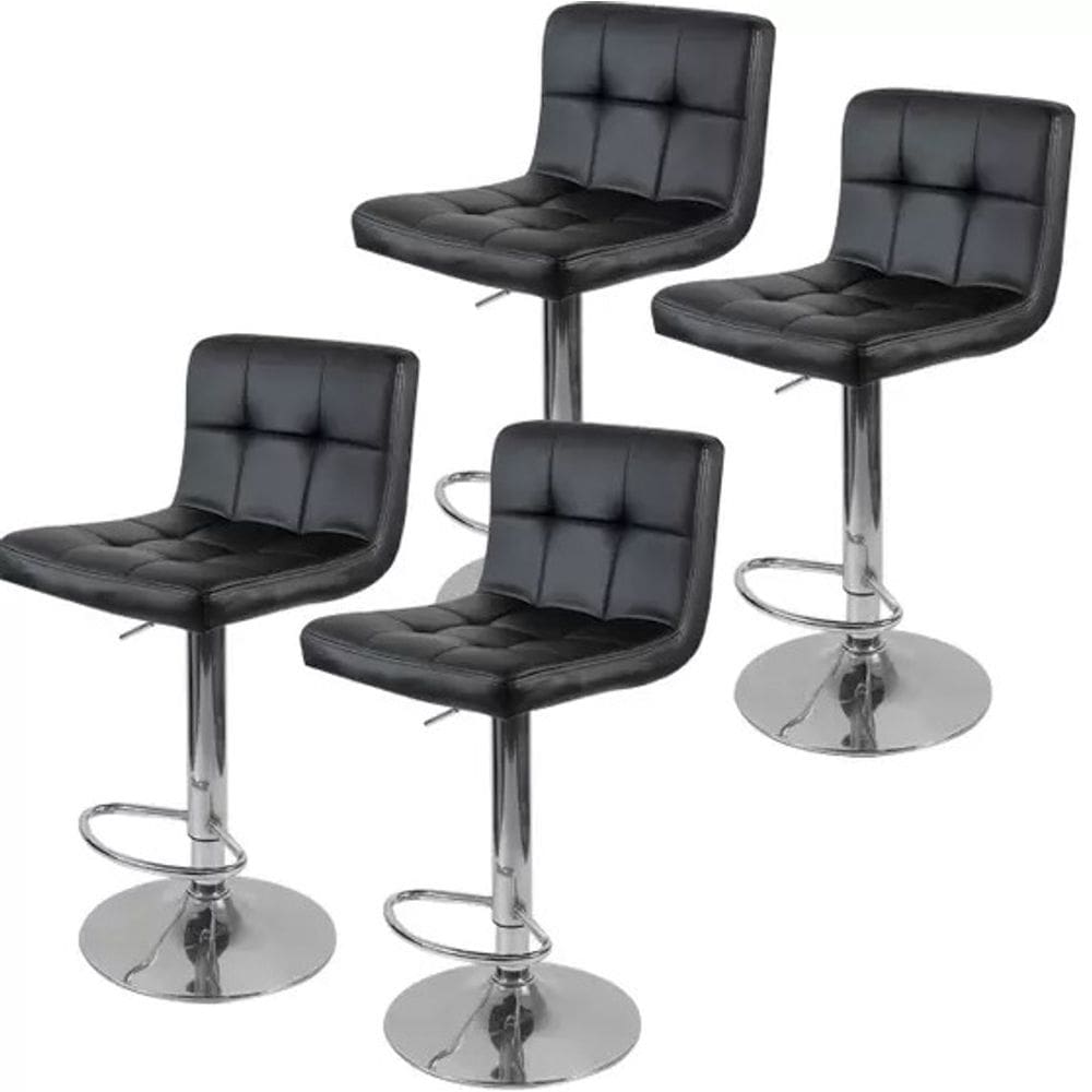 Kit 4 Banquetas Alta Cozinha Bar Balcão Bancada Americana Giratória Gomos PU - PRETA