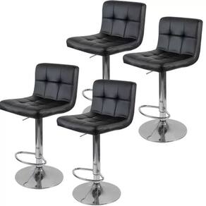 Kit 4 Banquetas Alta Cozinha Bar Balcão Bancada Americana Giratória Gomos PU - PRETA