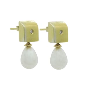 Brinco Ouro 18k Contemporâneo Minimalista Diamante Pérola