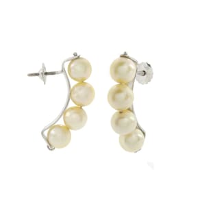 Brinco Pendente Cacho Pérolas Naturais Ouro Branco 18 J25284