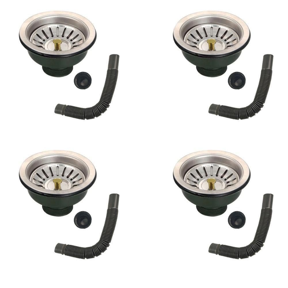Ralo Valvula Dreno Filtro De Pia 10x10 Kit 4 Unidades Inox Sifao Tubo De Escoamento Cozinha Lavabo Casa Lavanderia